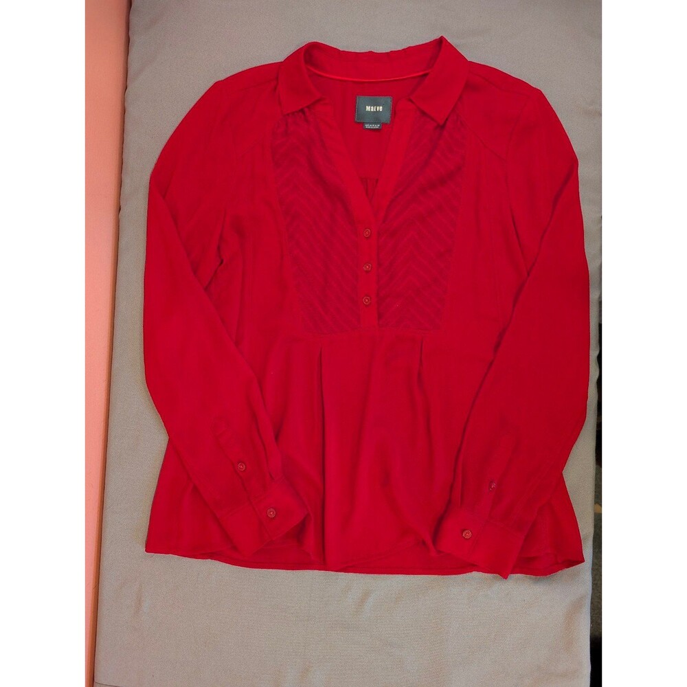 Women's Anthropologie Maeve De Stijl Blouse Long Sleeve Holiday Red Size 6 - Picture 5 of 10